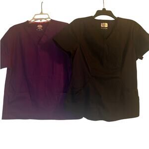 GUC Lot of 2 Dickies/Cherokee Luxe Women's Scrub Tops Black/Maroon Size Medium